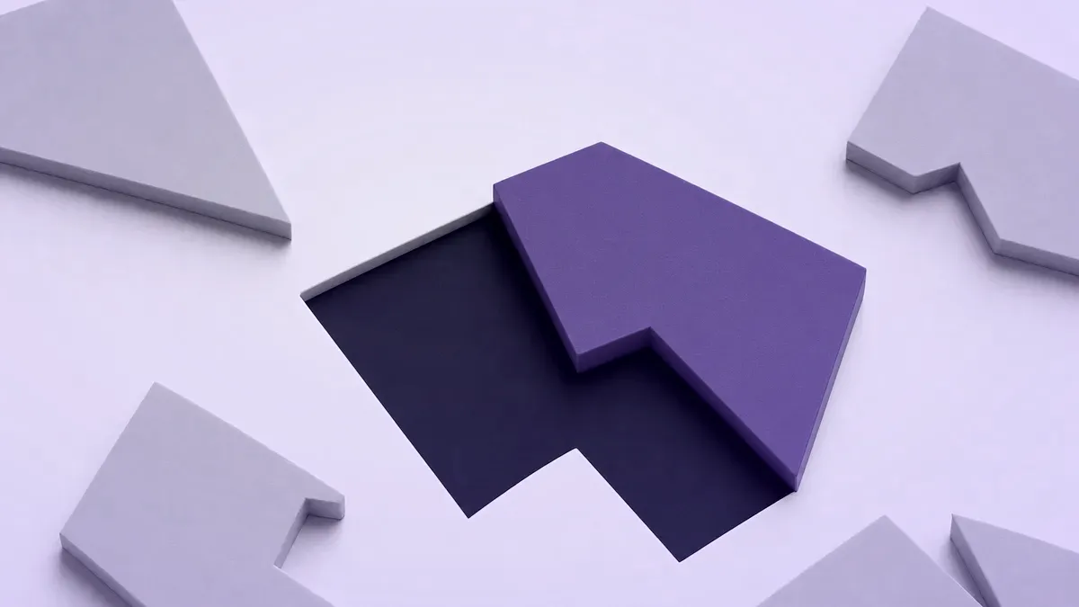 A violet fragment fitting an exact navy slot while mismatched fragments are rejected, representing a substring match check