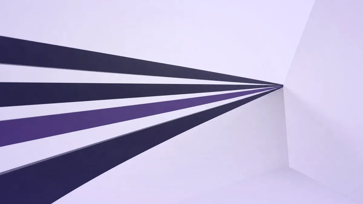 Five converging lines on a near-white field, one highlighted in violet, suggesting principles aligning to a single standard
